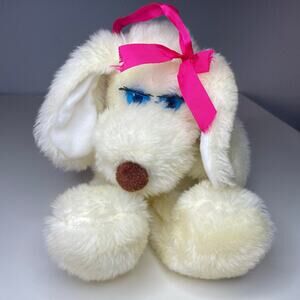 Vintage 1981 Fifi La Femme Plush Dog 15” Francesca Hoerlein White Cream Pink Bow